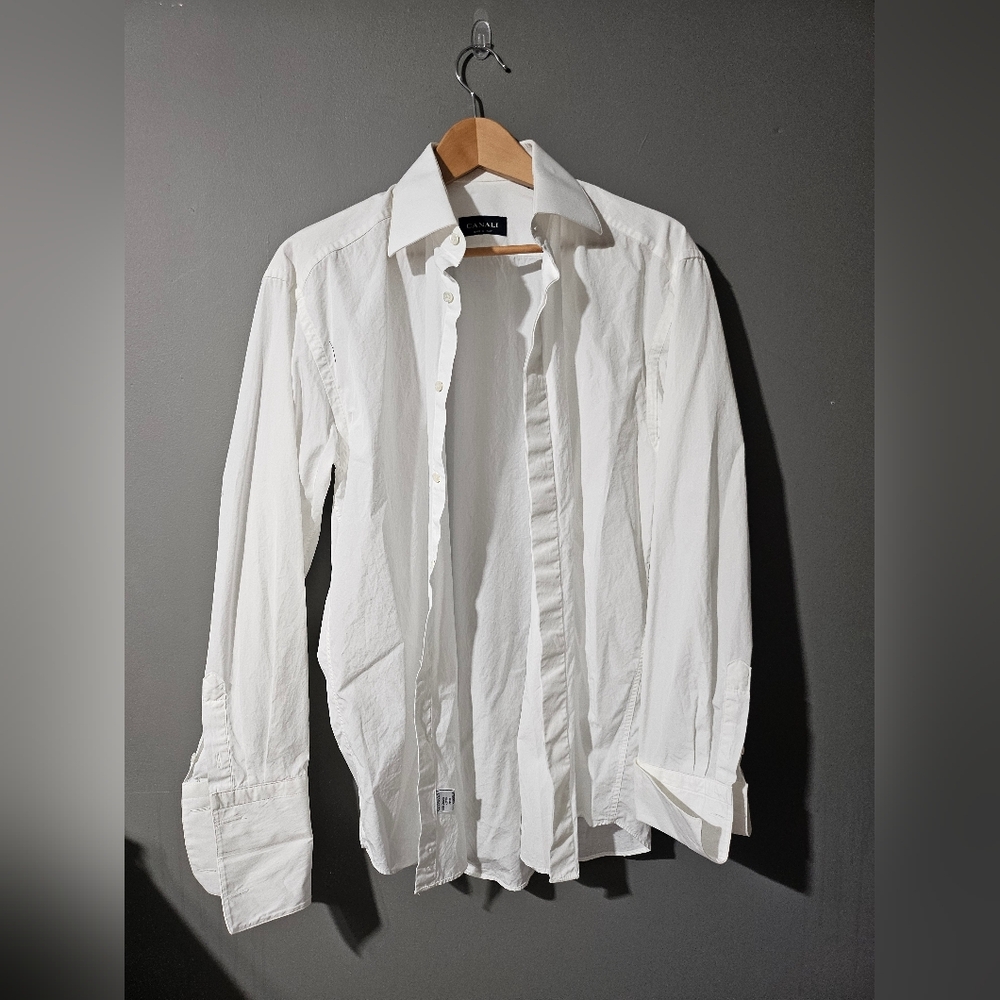 Canali White Dress Shirt Frenvh Cuffs Hidden Buttons